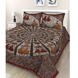 designer Cotton Print Double Bed Bedsheet with Two Pillow Cover