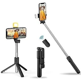 Shine Selfie Stick R1S 3-in-1 Multifunctional Bluetooth Extendable Selfie Sticks with Flash Detachable Wireless Remote Tripod Stand for Mobile Phones (Black)