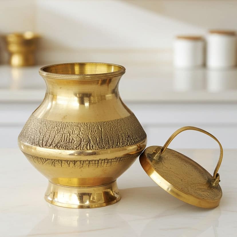 Brass Gangajali No. 7 ? Traditional Water Kalash for Pooja, Height : 4 Inch (ZMAS200 R)