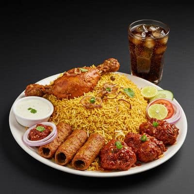 3 Pcs Chicken Biryani + 4 Pcs Kebab+ 4 Pcs Chilli Chicken + 500 ml Soft Drink