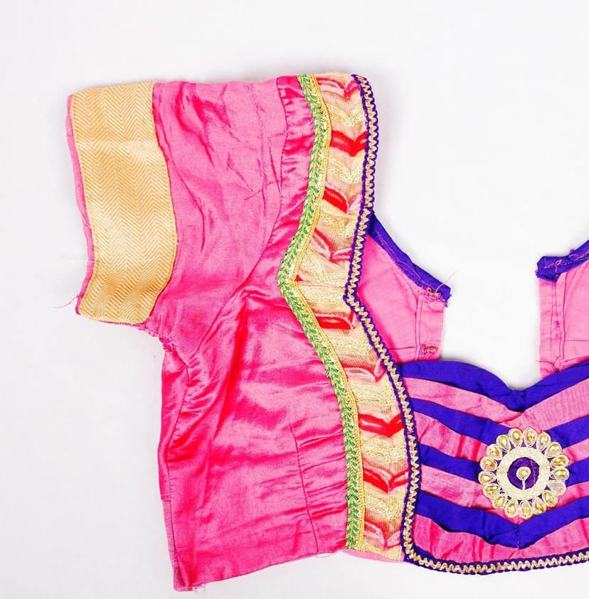 Women's Pink Embroidered Cotton Silk Saree Blouse view 3
