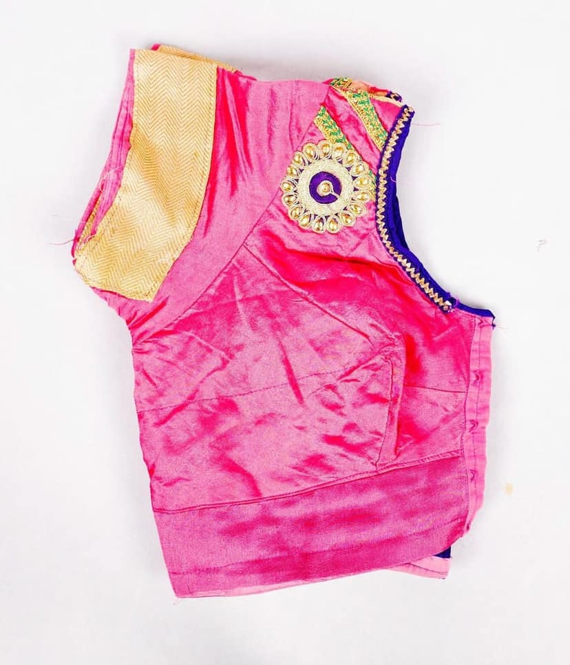 Women's Pink Embroidered Cotton Silk Saree Blouse view 4