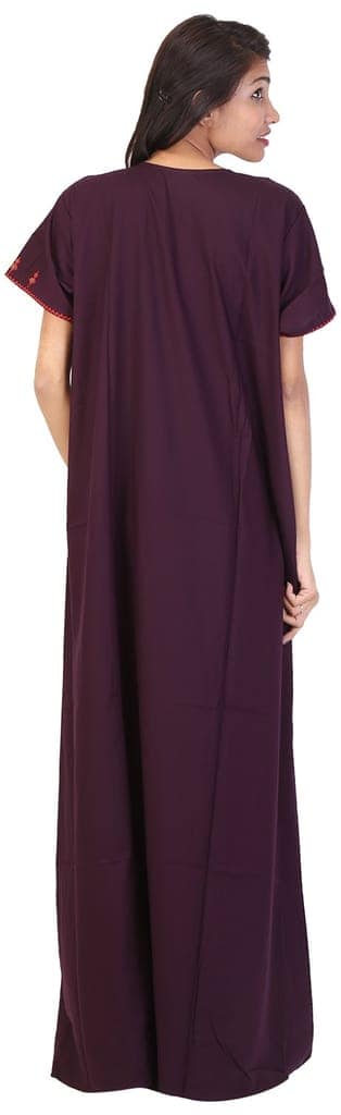 VALENCIA SLEEPWEAR lissybissy Cotton Resham Embroidery Nighty Night Gown Maxi for Women A line (KNW-43, Dark Wine, X-Large) view 2