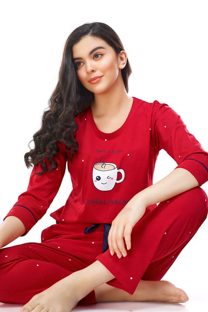 ZEYO Women's Cotton Navy Blue Dot Printed Stylish Night suit set