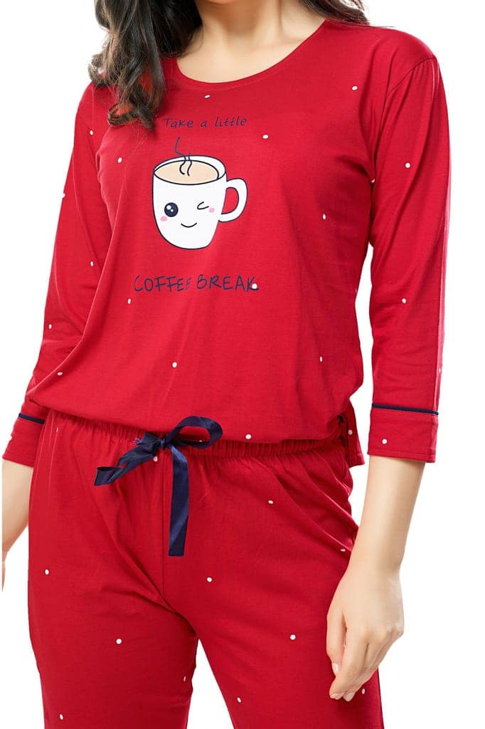 ZEYO Women's Cotton Navy Blue Dot Printed Stylish Night suit set view 2