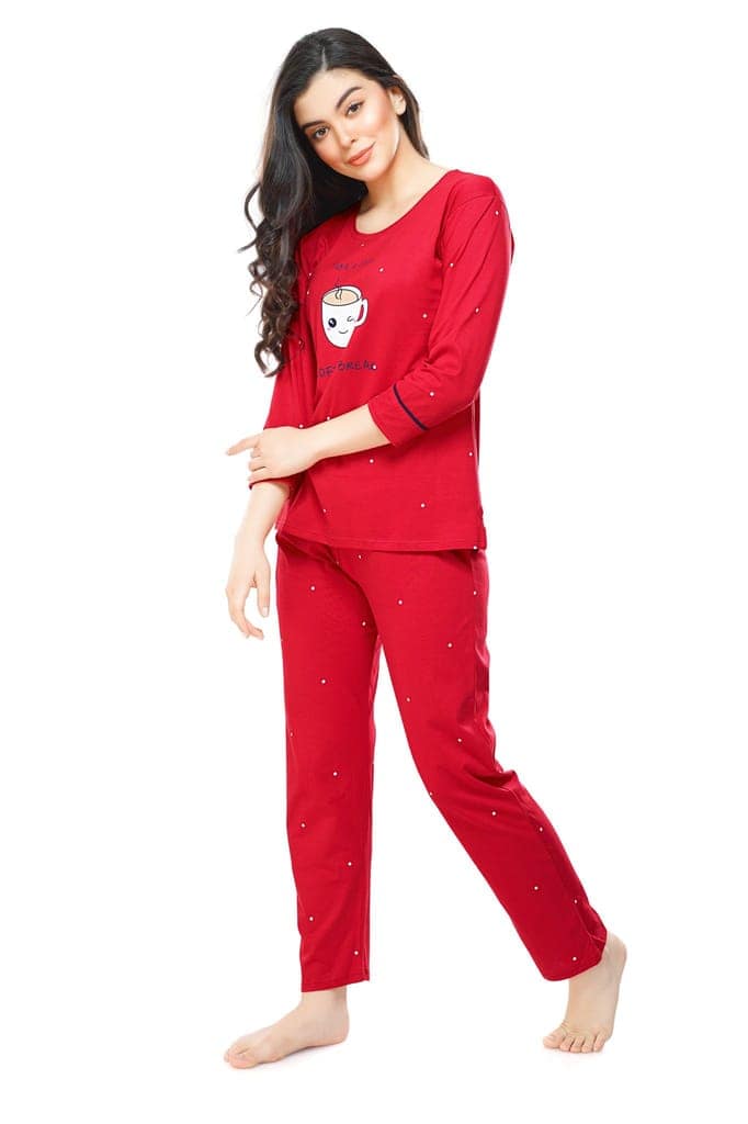ZEYO Women's Cotton Navy Blue Dot Printed Stylish Night suit set view 4