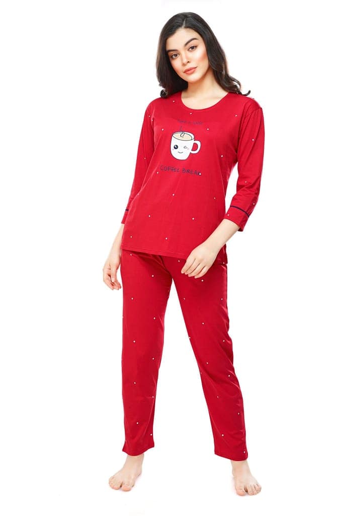 ZEYO Women's Cotton Navy Blue Dot Printed Stylish Night suit set view 5