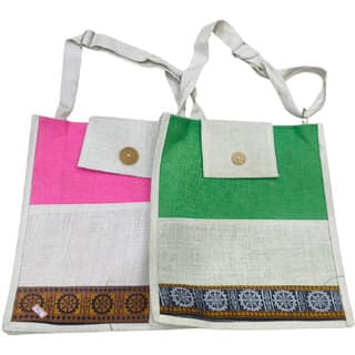 Green Premium Jute Multipurpose Bag For Men Women (Pack of 2)