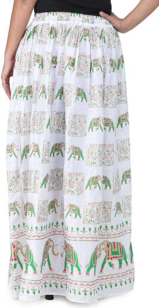 Bright-White Digitally Printed Casual Skirt with Motifs of Elephants And Flowers From Pilkhuwa view 4