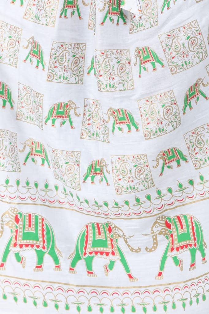 Bright-White Digitally Printed Casual Skirt with Motifs of Elephants And Flowers From Pilkhuwa view 5
