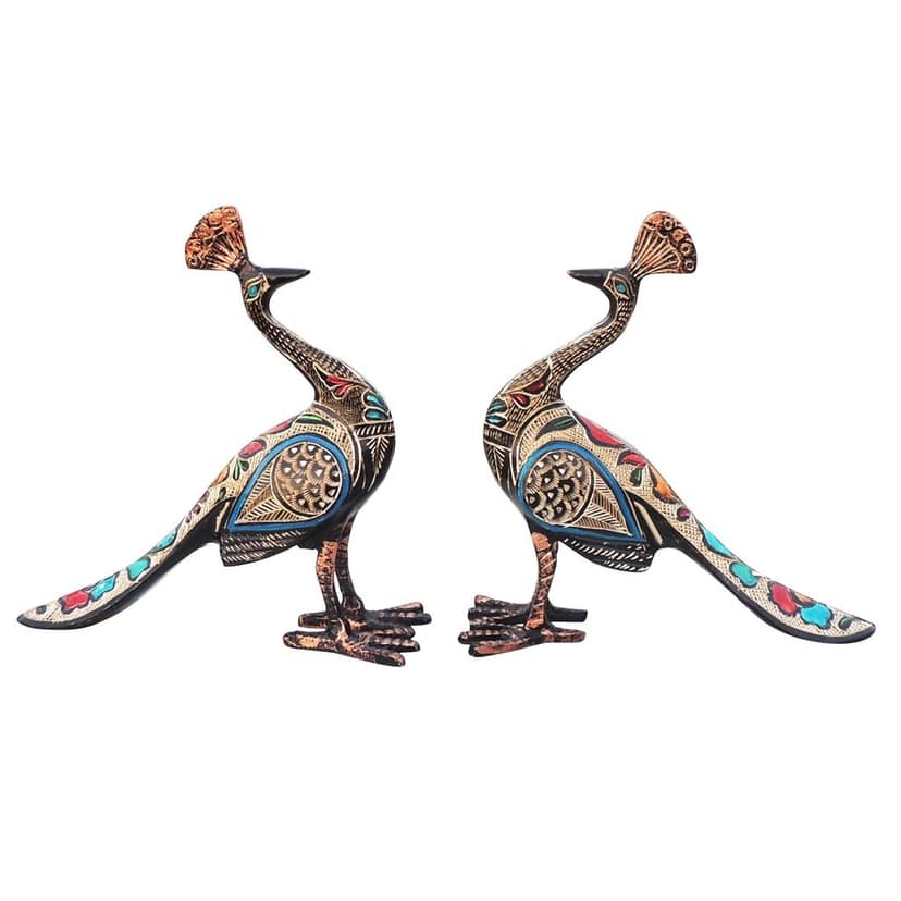 Handcrafted Brass Peacock Pair Statue for Home Decor & Vastu, Height : 7.5 Inch (ANMAS250 A) view 2