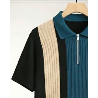 Ausk Mens Beige, Black Graphic Print Cotton Blend Polo Collar T-Shirt view 2