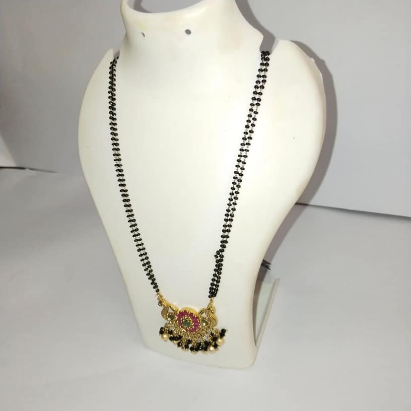 Black Beads Mangalsutra with Gold Pendant for Women view 2