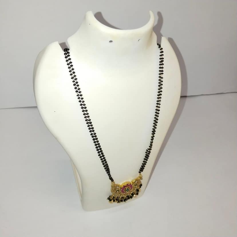 Black Beads Mangalsutra with Gold Pendant for Women view 3
