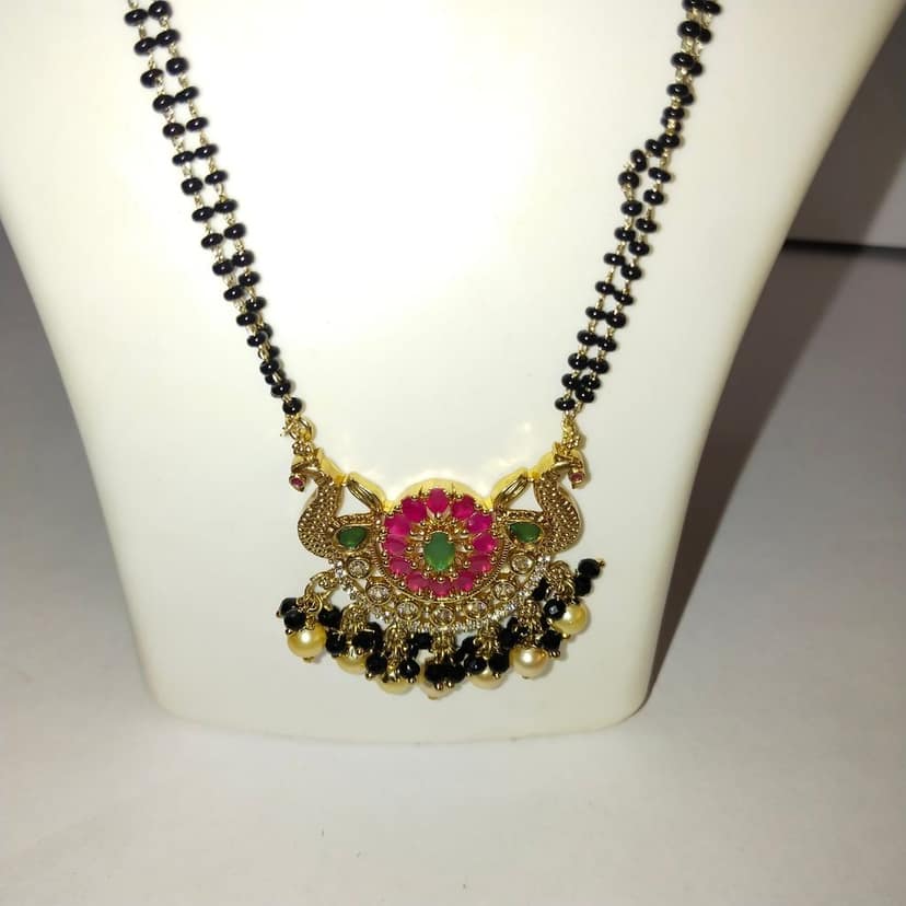 Black Beads Mangalsutra with Gold Pendant for Women view 4