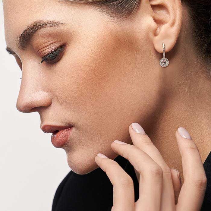 Rose Gold Evil Eye Droop Earrings view 2