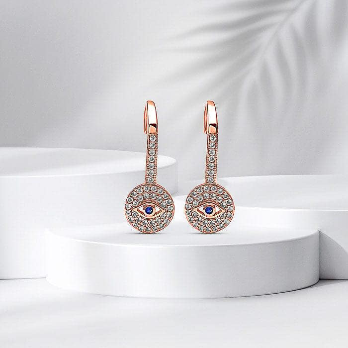 Rose Gold Evil Eye Droop Earrings view 3