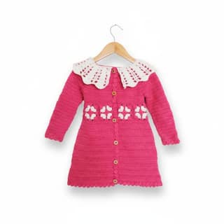 Girls Pink Knitted Dress with Crochet Collar