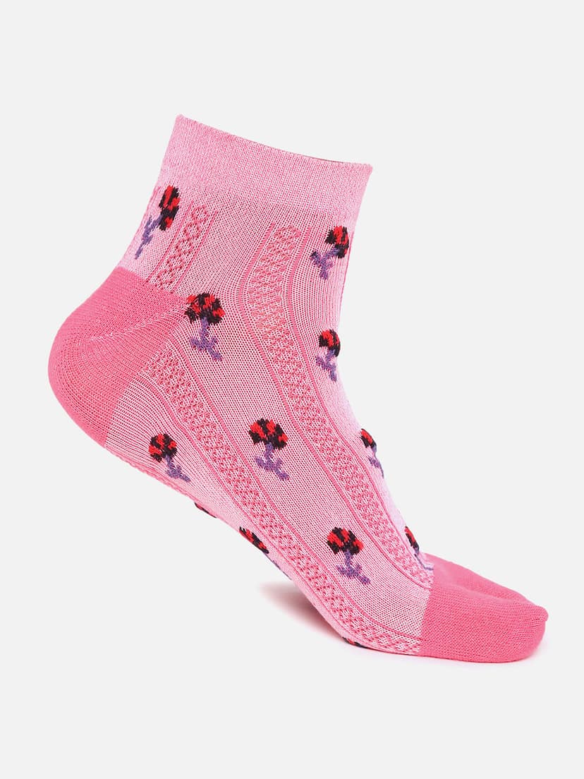 Kolor Fusion Women Ankle Length Floral Cotton Thumb Socks (Pack of 4) view 5