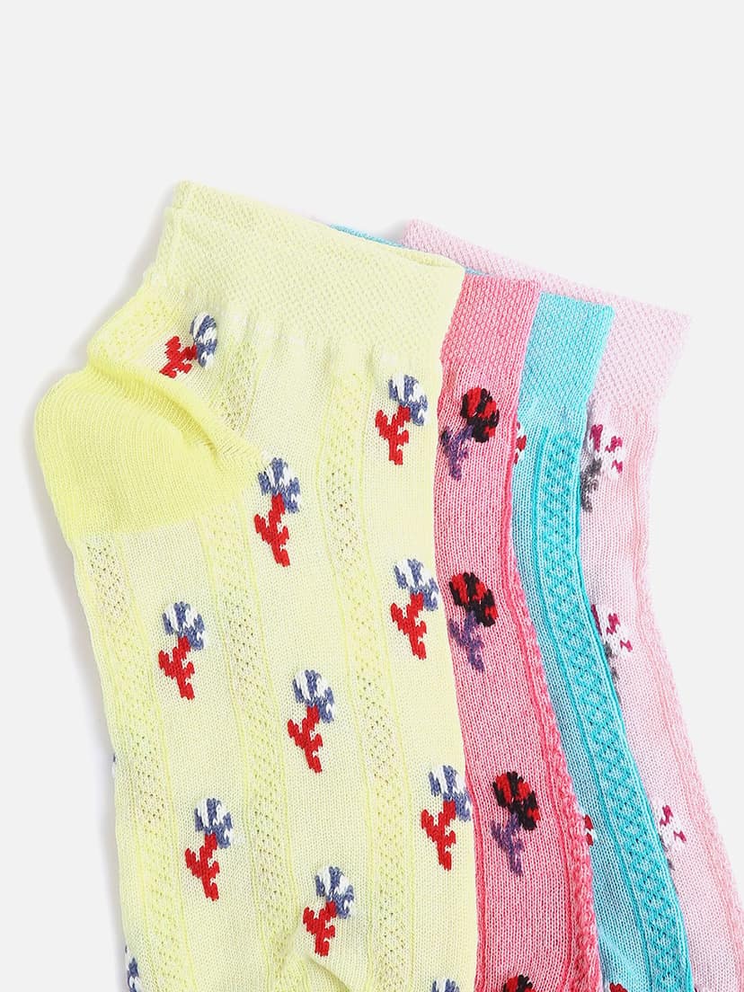 Kolor Fusion Women Ankle Length Floral Cotton Thumb Socks (Pack of 4) view 7