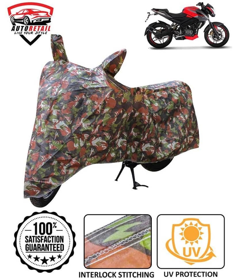 AutoRetail - Jungle Dust Proof Two Wheeler Polyster Cover With (Mirror Pocket) for Pulsar NS 200 ( Pack of 1 ) view 2