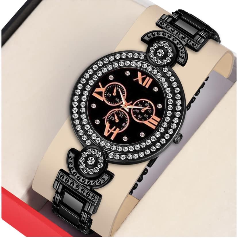 Bolun Black Meena Dial Black BD Girls and Women Watch