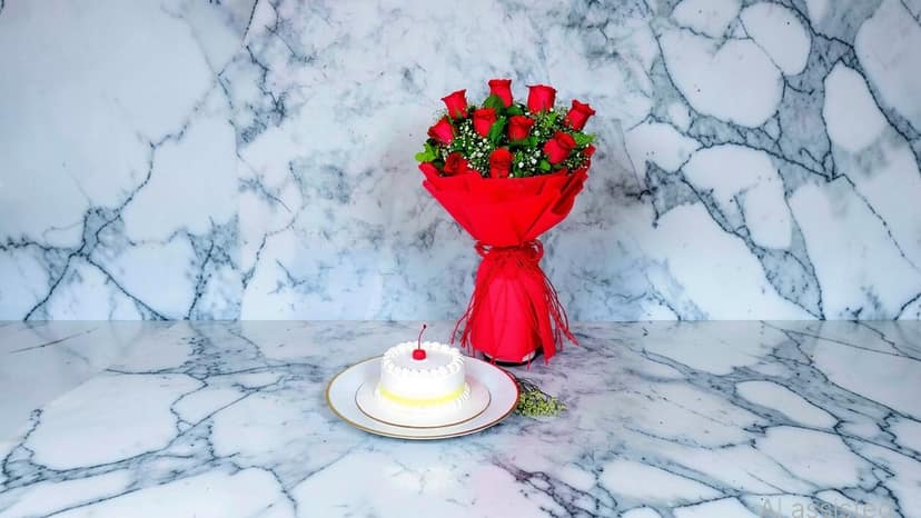 Bento pineapple cake 6 red rose bouquet