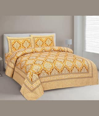 CLOTHORO Cotton 1 Double King Bedsheet with 2 Pillow Covers ( Yellow )
