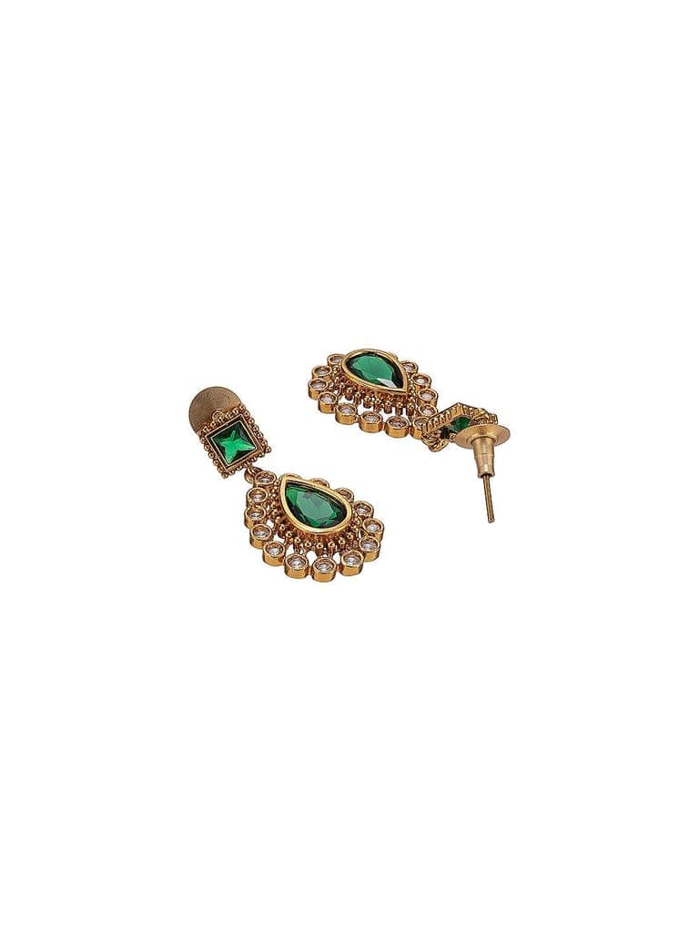 Antique Gold Polish Emerald Green layered Bridal Statement Necklace Jewellery Set view 10