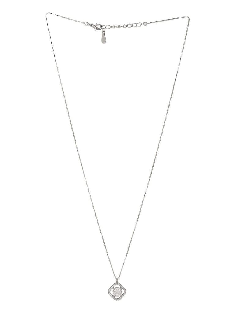 925 Sterling Silver Zircon Square Halo Solitaire Minimal Pendant Necklace & Chain view 4
