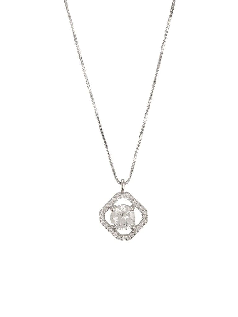 925 Sterling Silver Zircon Square Halo Solitaire Minimal Pendant Necklace & Chain view 5