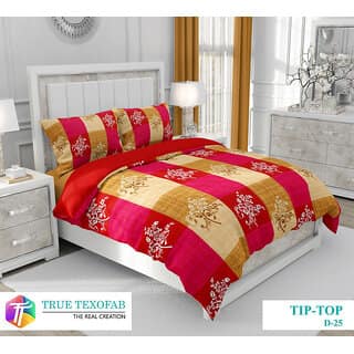 Black Bee Floral Printon Geomatric Design Double Bedsheet With 2 Pillow Covers (208 X 213 Cm)(Bs30-05)