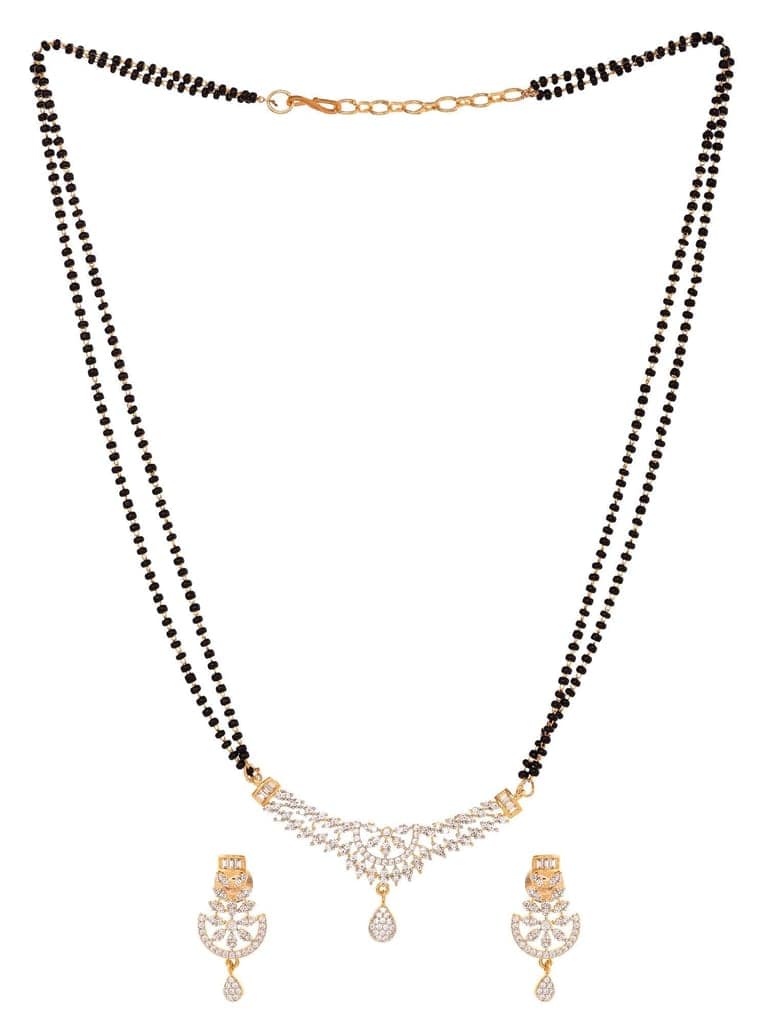 Gold Plated Black & White AD Studded & Beaded Mangalsutra Matching Earrings view 3