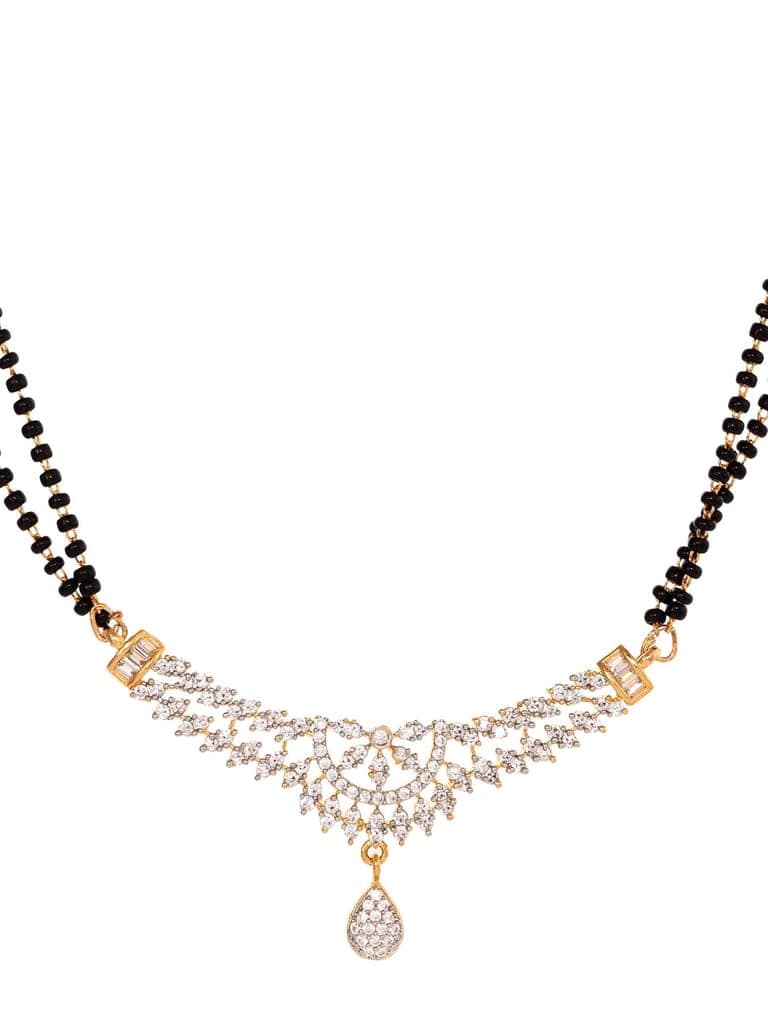 Gold Plated Black & White AD Studded & Beaded Mangalsutra Matching Earrings view 6