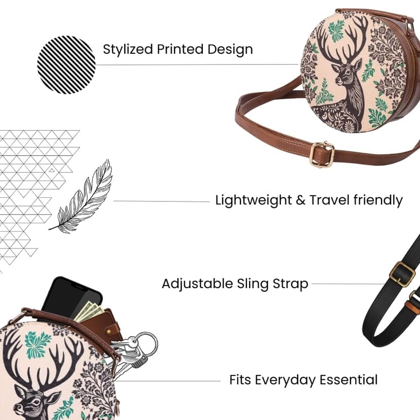 WOTM Round Sling Bag for Women | Travel CrossBody Side Bag for Women | Quirky Sling Purse with Detachable Strap | Birthday Gift for Girls & Girlfriend view 7