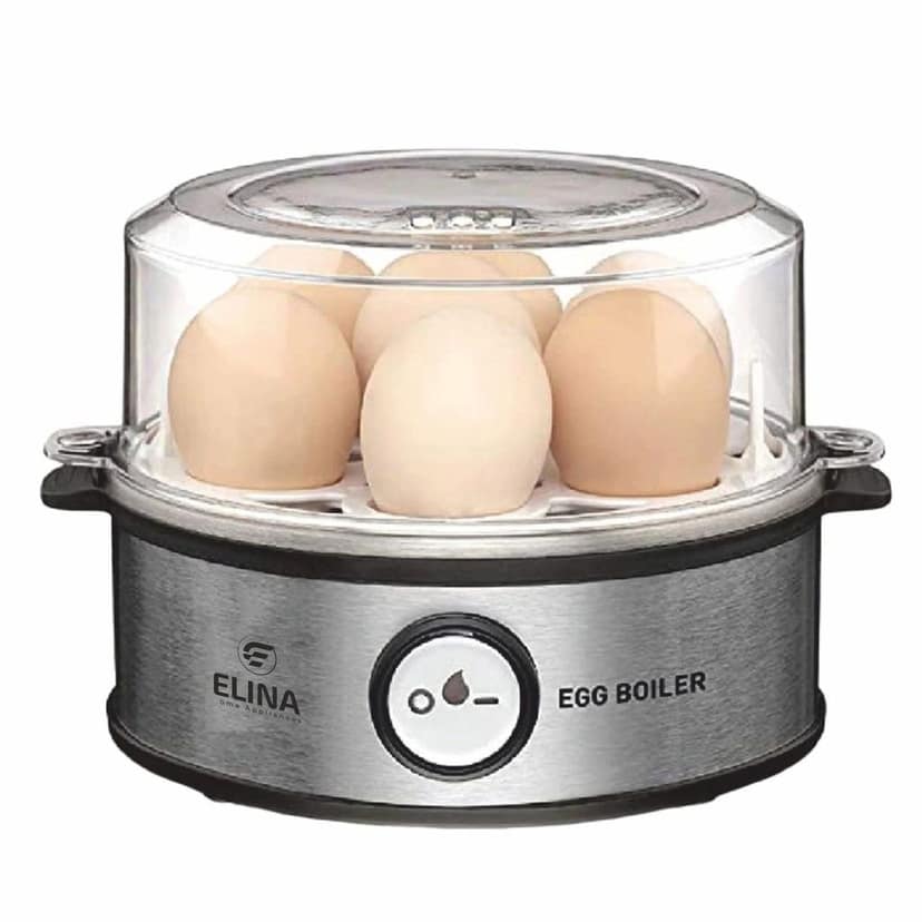 Elina Smart Stainless Steel Egg Boiler | Boil up to 7 Eggs - 360 Watts | 3 Boiling levels: Soft, Middle and Hard | Automatic, Overheat Protection | Easy to clean | 1Year Warranty
