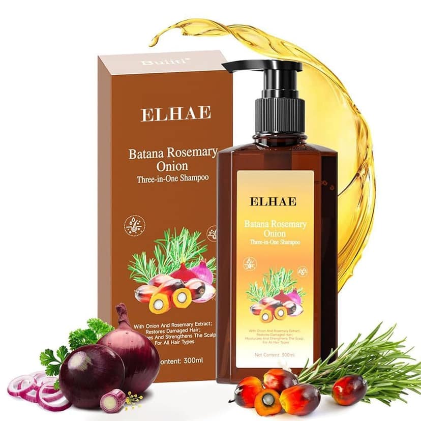 ELHAE 3 in 1 Batana Rosemary Onion Shampoo | Natural Hair Repair Formula | Reduces Hair Fall, Strengthens Roots & Moisturizes Scalp | For All Hair Types | Sulfate-Free, Paraben-Free