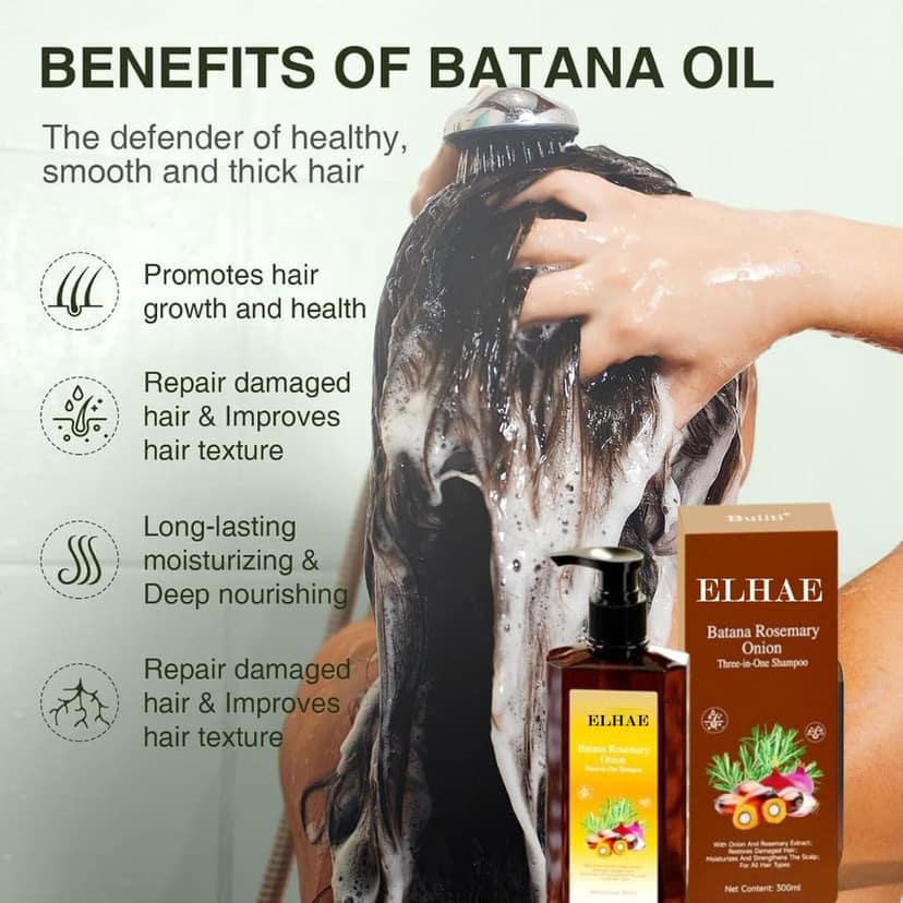 ELHAE 3 in 1 Batana Rosemary Onion Shampoo | Natural Hair Repair Formula | Reduces Hair Fall, Strengthens Roots & Moisturizes Scalp | For All Hair Types | Sulfate-Free, Paraben-Free view 4