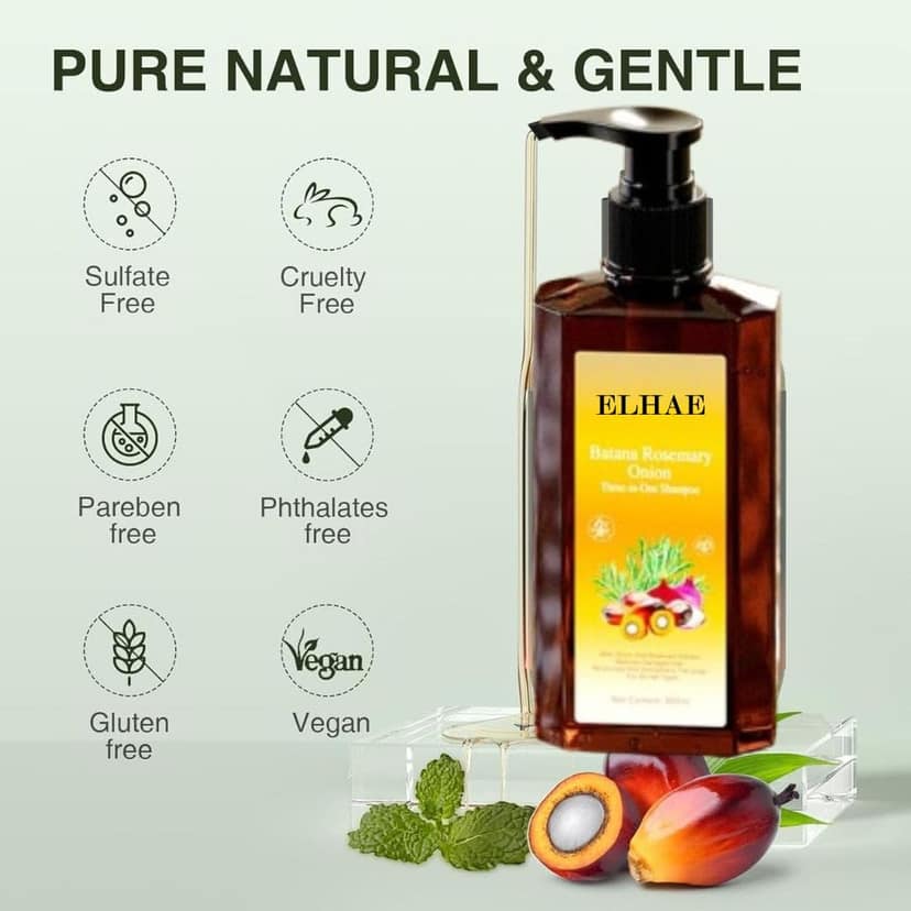 ELHAE 3 in 1 Batana Rosemary Onion Shampoo | Natural Hair Repair Formula | Reduces Hair Fall, Strengthens Roots & Moisturizes Scalp | For All Hair Types | Sulfate-Free, Paraben-Free view 5