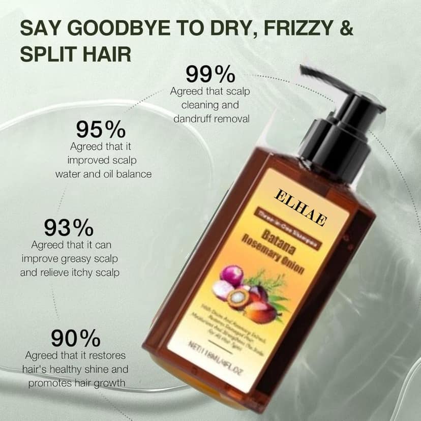 ELHAE 3 in 1 Batana Rosemary Onion Shampoo | Natural Hair Repair Formula | Reduces Hair Fall, Strengthens Roots & Moisturizes Scalp | For All Hair Types | Sulfate-Free, Paraben-Free view 7