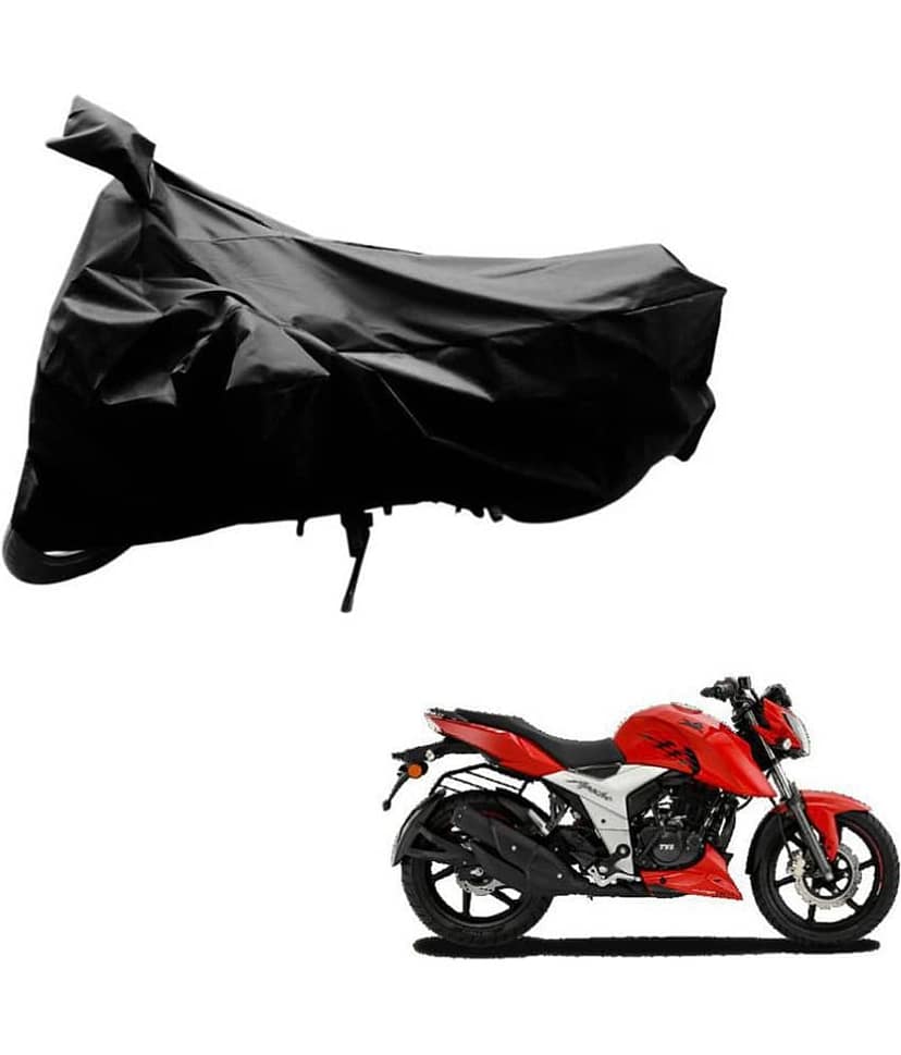 AutoRetail Dust Proof Two Wheeler Polyster Cover for TVS Apache RTR 160 (Mirror Pocket, Black Color)