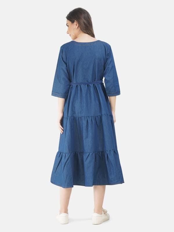 KOI SLEEPWEAR Denim Full Frock with Button &Feeding Pockets view 5