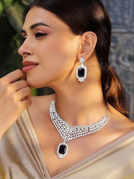 Rubans Necklace Set American Diamond Zirconia Studded Trendy Stylish Jewellery Gift for Women & Girls view 2
