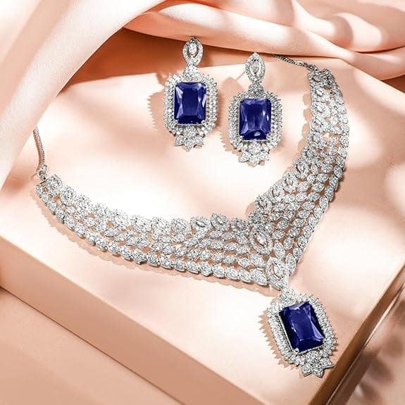 Rubans Necklace Set American Diamond Zirconia Studded Trendy Stylish Jewellery Gift for Women & Girls view 4