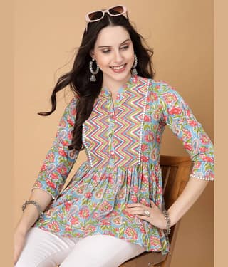 GOD BLESS Women's Cotton Peplum Top ( Multi Color )