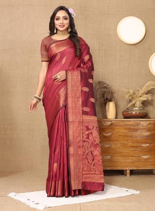 Soft katan silk saree with copper zari weawing...