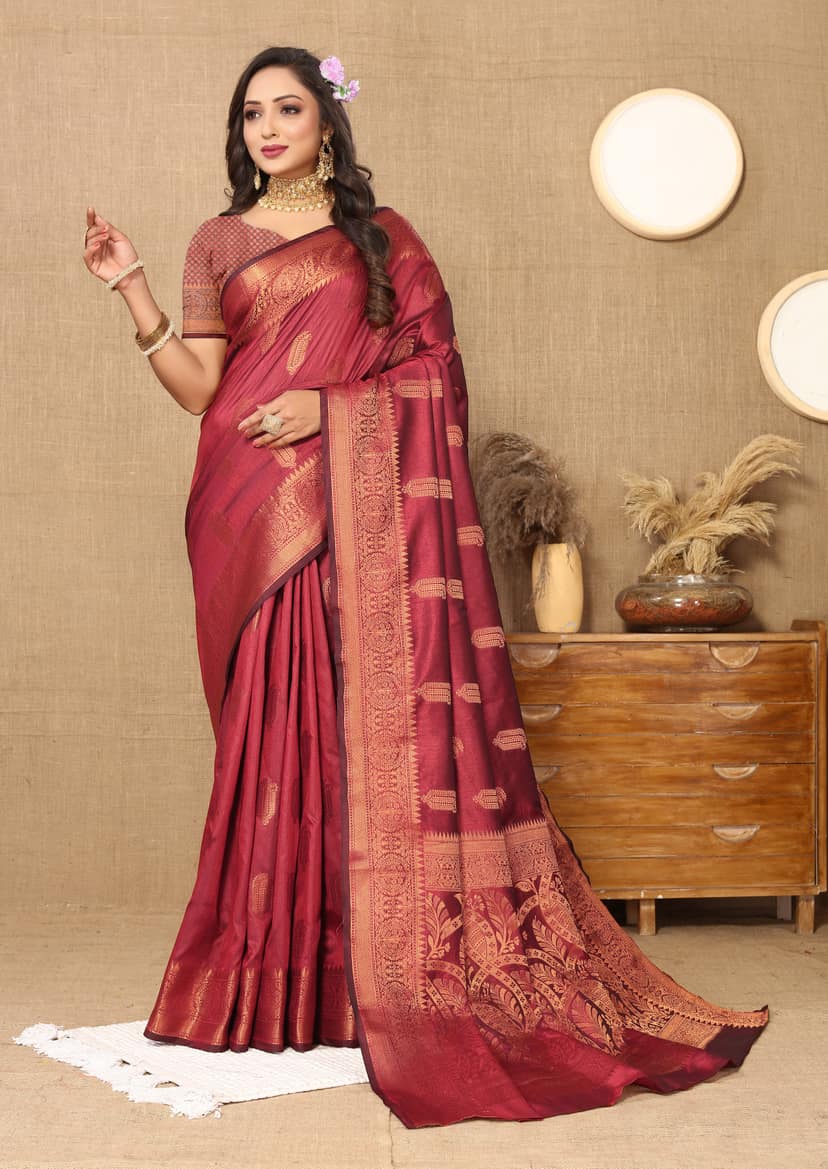 Soft katan silk saree with copper zari weawing... view 2