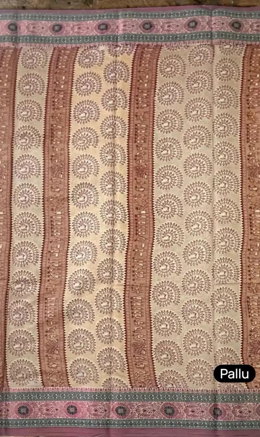 Sambalpuri Baandha Ikat Cotton Saree in Cream, with Blouse Piece view 6