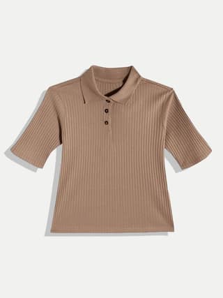Women Beige Cropped Polo T shirts