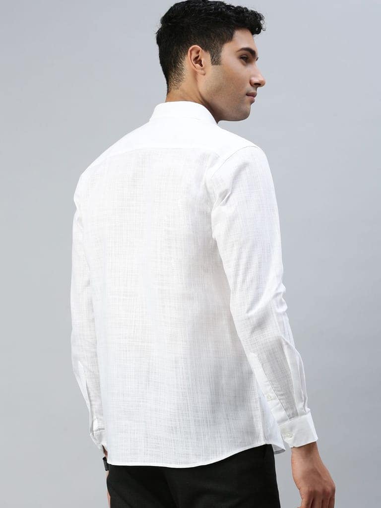 Mens Poly Cotton White Shirt Full Sleeves Celebrity White V3 view 3